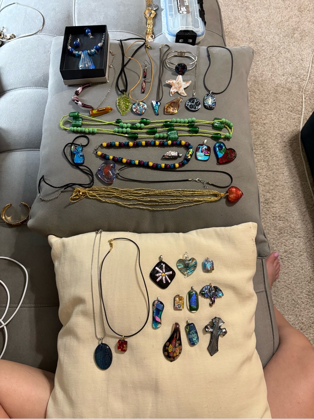 Huge Lot Of Art Glass Jewelry Cross Hearts Starfish Multi Color